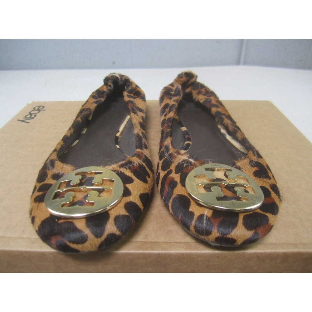 Tory Burch Shoes Womens 10M Brown Reva Leopard Calf Hair Ballet Flats